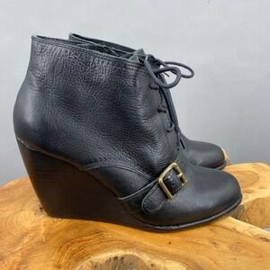 Fossil Black Leather Lace‎ Up Wedge Ankle Boots Women's Size 11 Steampunk